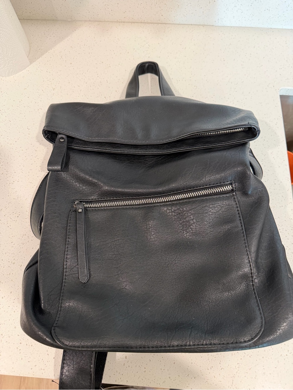 Urban Expressions Black Faux Leather Fold-Over Backpack